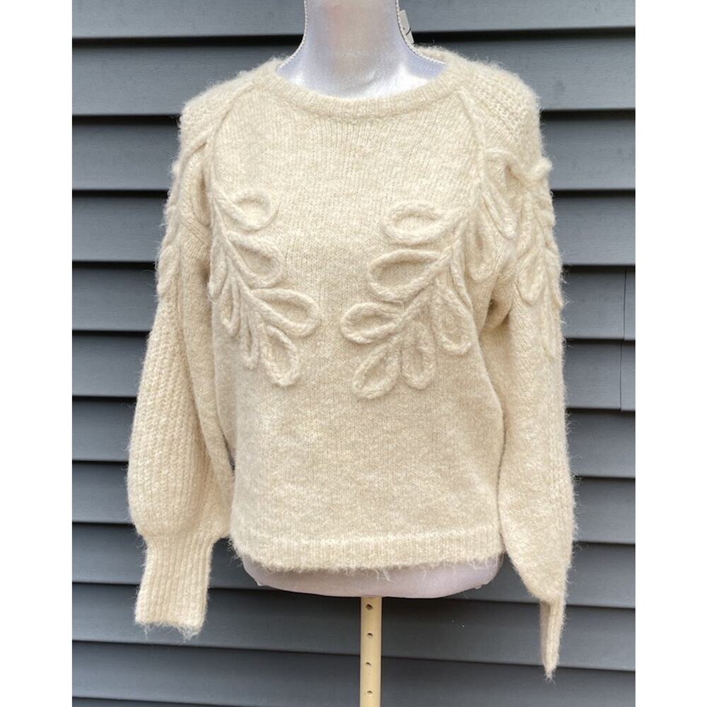 Strut & Bolt Women Ecru Pullover Sweater, With Decorative Cable Knit, Sz Med